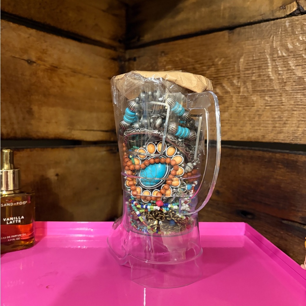 Western theme cowboy boot jewelry jar